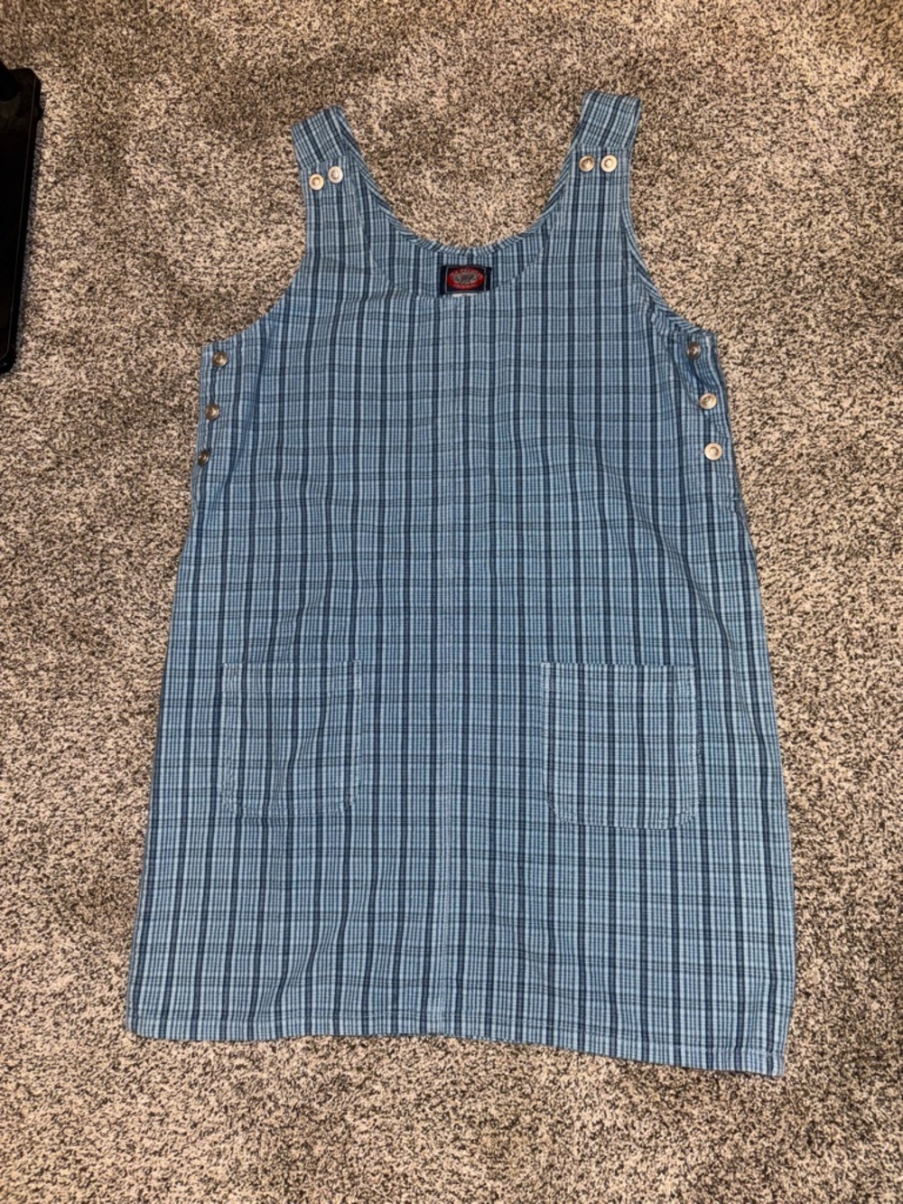 Vintage Blue Plaid Casual Pinafore Dress